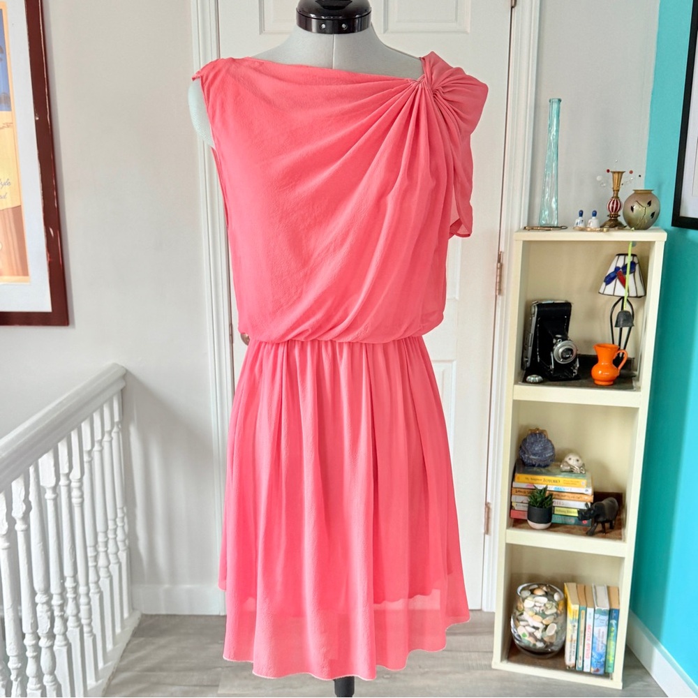 Alice + Olivia 100% Silk Boat Neck Twist Shoulder Fit Flare Dress (size S)